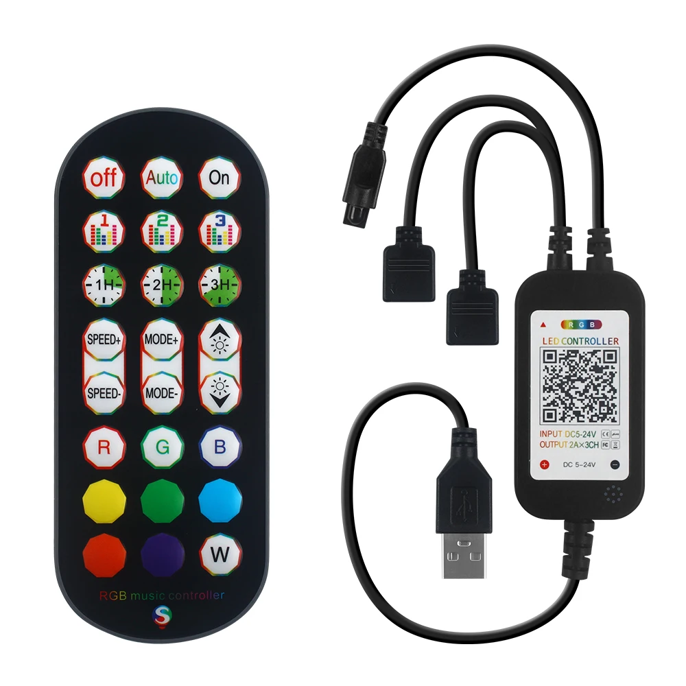 24Key USB Bluetooth IR Remote Controller DC 5V-24V 3 way output RGB LED Strip Lights APP Smart Lamps For home decoration
24Key USB Bluetooth IR Remote Controller DC 5V-24V 3 way output RGB LED Strip Lights APP Smart Lamps For home decoration