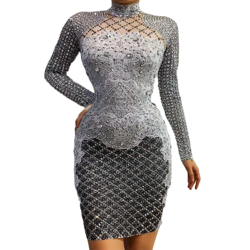 Sparkling Plaid Diamonds Decoration Long Sleeve Knee-Length Dress Theatrical Costume For Women Ladies Performance Clothing
Sparkling Plaid Diamonds Decoration Long Sleeve Knee-Length Dress Theatrical Costume For Women Ladies Performance Clothing