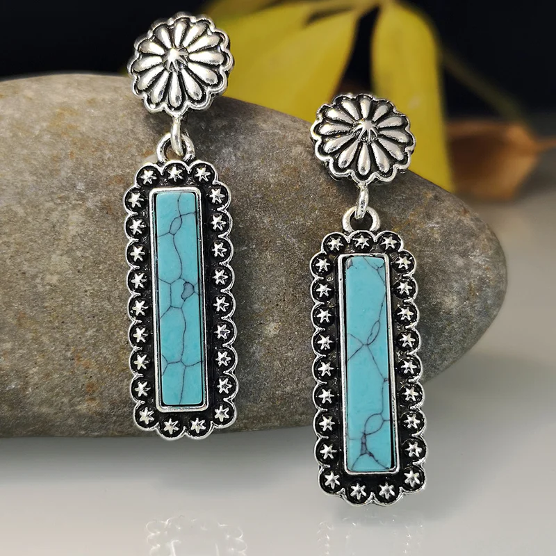 Retro Square Imitation Turquoise Drop Earrings for Women Vintage Jewelry Metal Geometric Long Flower Ethnic Style Earrings
Retro Square Imitation Turquoise Drop Earrings for Women Vintage Jewelry Metal Geometric Long Flower Ethnic Style Earrings