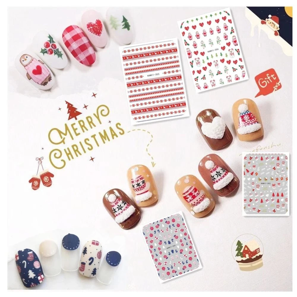 

Newest Christmas Design 3D Self Adhesive Back Glue Decal Slider DIY Decoration Wraps Nail Stickers HANYI-352 353 356