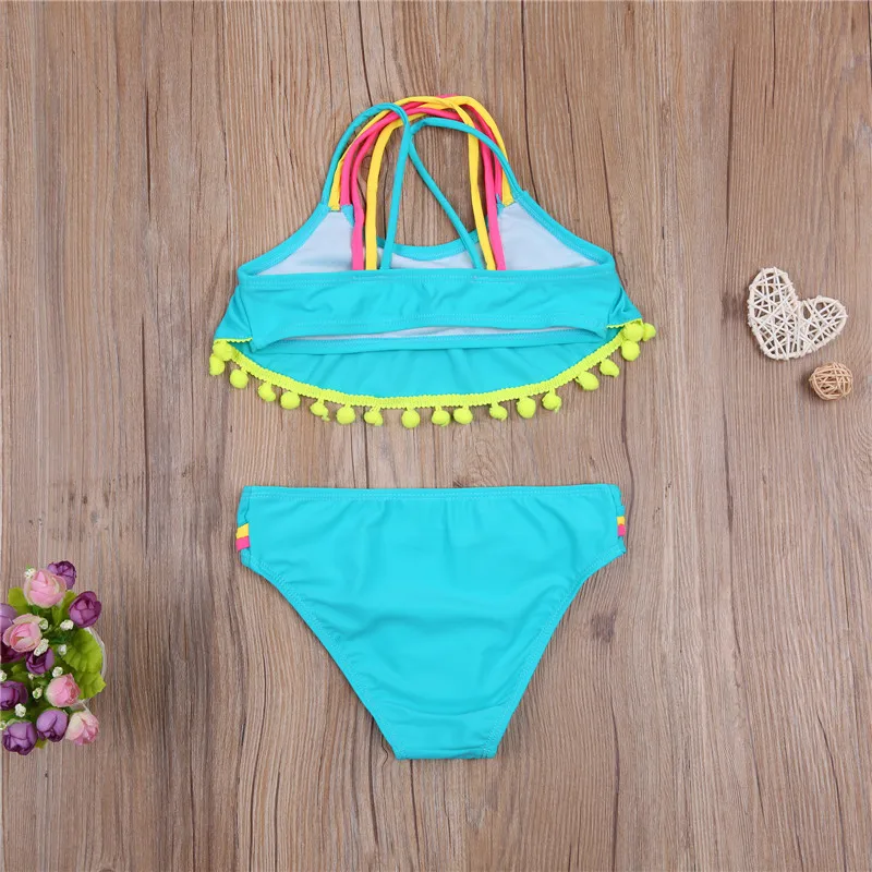 Baby Girl Bikini Sets Casual Solid Bathing Suits Beachwear 5-14Y Kids Children Summer Beach Fashion Swimsuit Swimwear | Спорт и