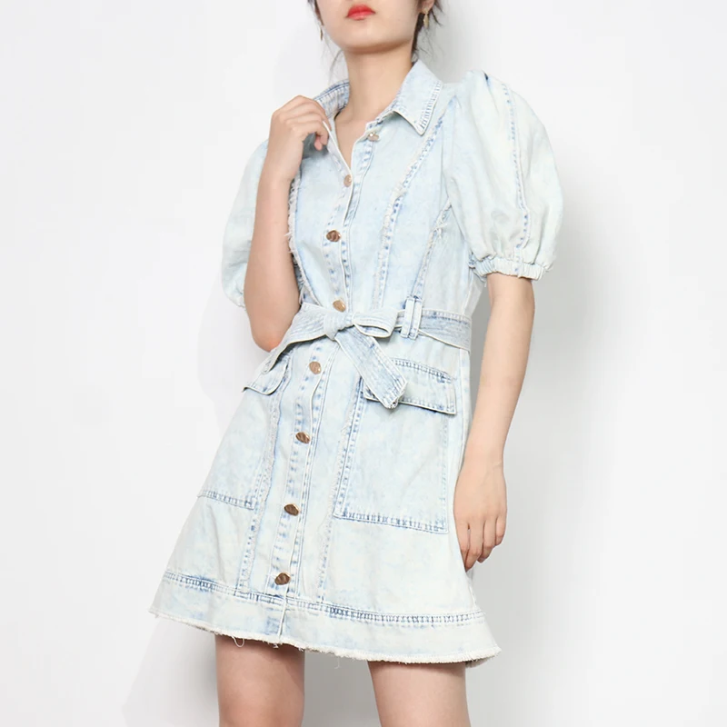 Casual Mini Denim Dress For Women Lapel Short Sleeve High Waist Lace Up Mini Dresses Female Clothing Fashionable
Casual Mini Denim Dress For Women Lapel Short Sleeve High Waist Lace Up Mini Dresses Female Clothing Fashionable