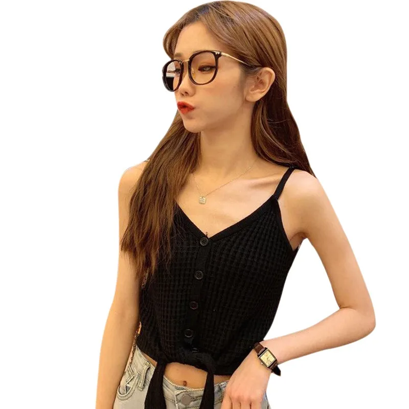 

Ribbed Bow Tie Camisole Tank Tops Women Summer Basic Sexy Female Crop Top Ladies Shirt Cropped Knitted Beack Vests