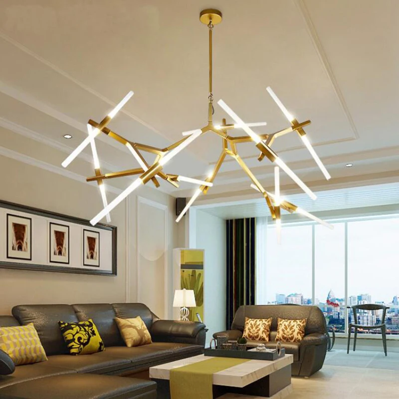 

Современная железная люстра в виде ветки, модная потолочная лампа для гостиной, ресторана, скандинавский стеклянный светильник G9, лампочки