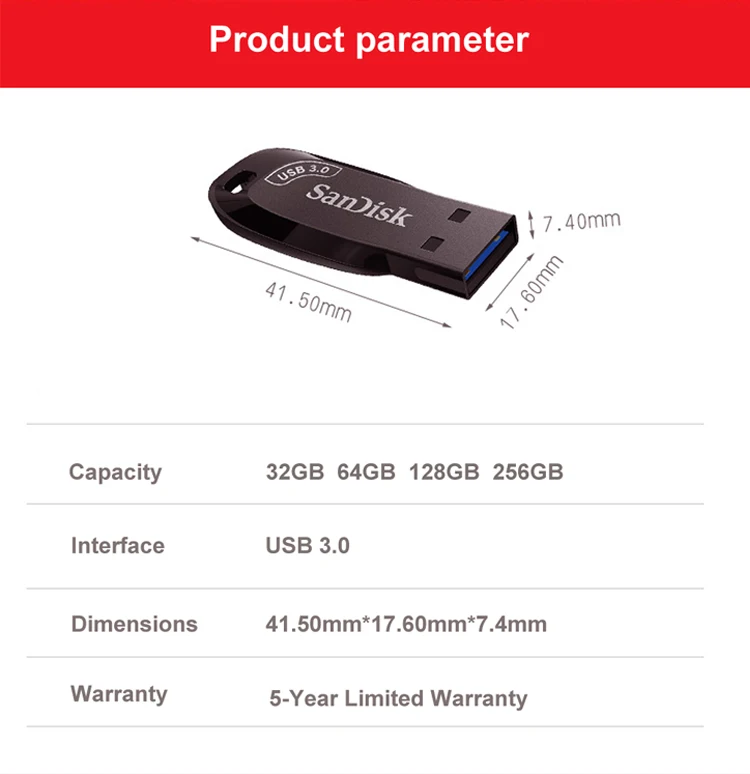 100% Original SanDisk CZ410 USB 3.0 USB Flash Drive 256GB 128GB 64GB 32GB Pen Drive Memory Stick Black U Disk Mini Pendrive
100% Original SanDisk CZ410 USB 3.0 USB Flash Drive 256GB 128GB 64GB 32GB Pen Drive Memory Stick Black U Disk Mini Pendrive