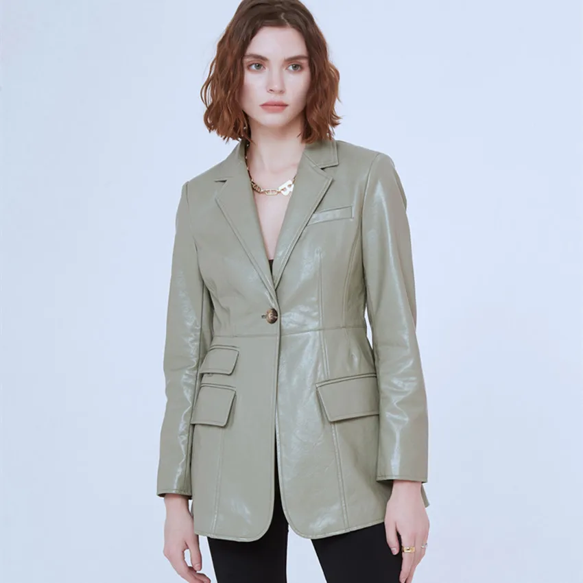 Spring Autumn Original Design Leather Suit for Women 2021 New Peaked Lapel Jacket Slim Single Button Pocket PU Leather Coat
Spring Autumn Original Design Leather Suit for Women 2021 New Peaked Lapel Jacket Slim Single Button Pocket PU Leather Coat