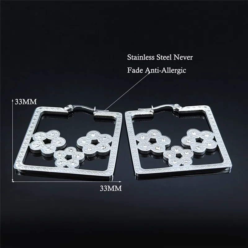 Geometric Flower Stainless Steel Crystal Hoop Earring Women Gold Silver Color Big Earrings Jewelry pendientes de acero EXS01
Geometric Flower Stainless Steel Crystal Hoop Earring Women Gold Silver Color Big Earrings Jewelry pendientes de acero EXS01