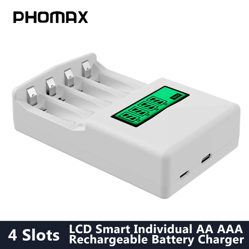 PHOMAX 4 Slots USB 1.2V Battery Charger With LCD Display For AA/AAA Ni-MH/Ni-Cd Charging Portable Battery Charger Power Bank
PHOMAX 4 Slots USB 1.2V Battery Charger With LCD Display For AA/AAA Ni-MH/Ni-Cd Charging Portable Battery Charger Power Bank