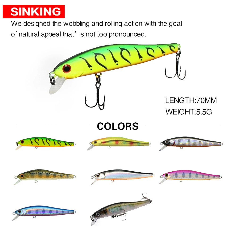 70mm/5.5g Sinking Fishing Lures Hard Baits Artificial Bait Realistic Design 3D Natural Eyes Wobbler Hard Bait Fishing Tackle
70mm/5.5g Sinking Fishing Lures Hard Baits Artificial Bait Realistic Design 3D Natural Eyes Wobbler Hard Bait Fishing Tackle