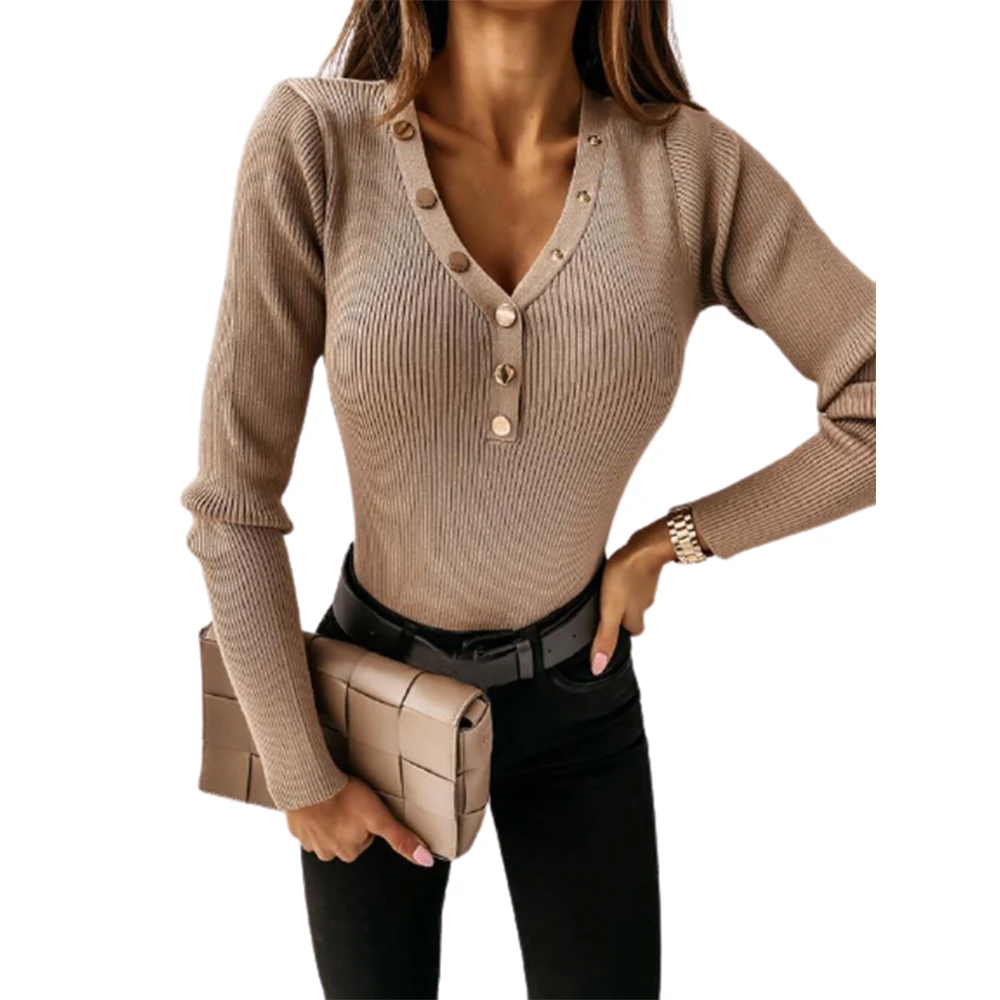Autumn Spring Women Basic Swearter New Fashion Long Sleeve V-Neck Solid Pullover Knitted Undershirts Female Buttons Slim Fit Top
Autumn Spring Women Basic Swearter New Fashion Long Sleeve V-Neck Solid Pullover Knitted Undershirts Female Buttons Slim Fit Top