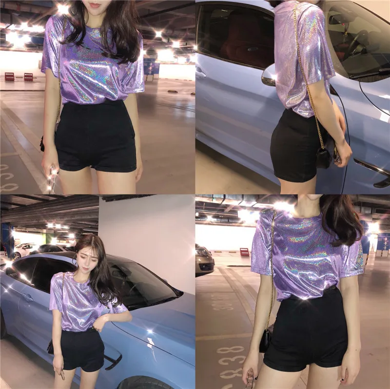 Women Fashion Shiny T-Shirts Tees Lady Summer Casual Loose Short Sleeve O-Neck Tops Girls Party Clubwear Streetwear
Women Fashion Shiny T-Shirts Tees Lady Summer Casual Loose Short Sleeve O-Neck Tops Girls Party Clubwear Streetwear