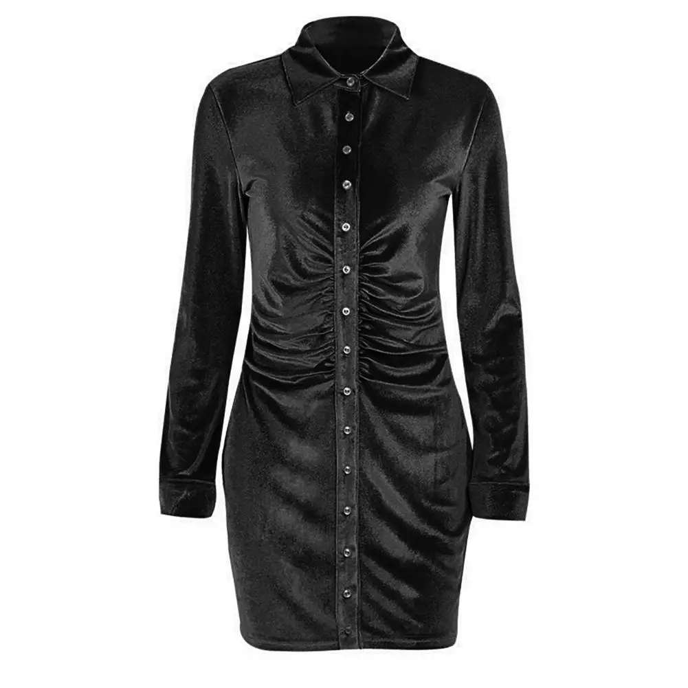 Women Dress Polyester Long Sleeve Solid Color Single-breasted Waist Tight Ruche Mini Shirt Dress Black M Women's Clothing
Women Dress Polyester Long Sleeve Solid Color Single-breasted Waist Tight Ruche Mini Shirt Dress Black M Women's Clothing