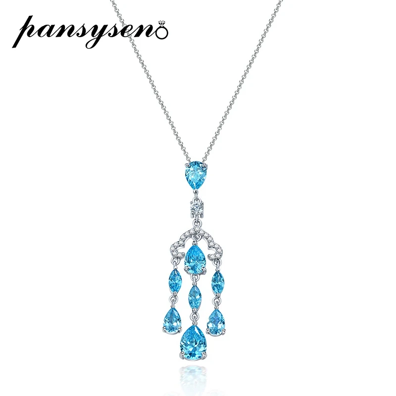 PANSYSEN Solid 925 Sterling Silver Charm Sky Blue Aquamarine Diamond Pendant Necklaces for Women Wedding Fine Jewelry Wholesale
PANSYSEN Solid 925 Sterling Silver Charm Sky Blue Aquamarine Diamond Pendant Necklaces for Women Wedding Fine Jewelry Wholesale
