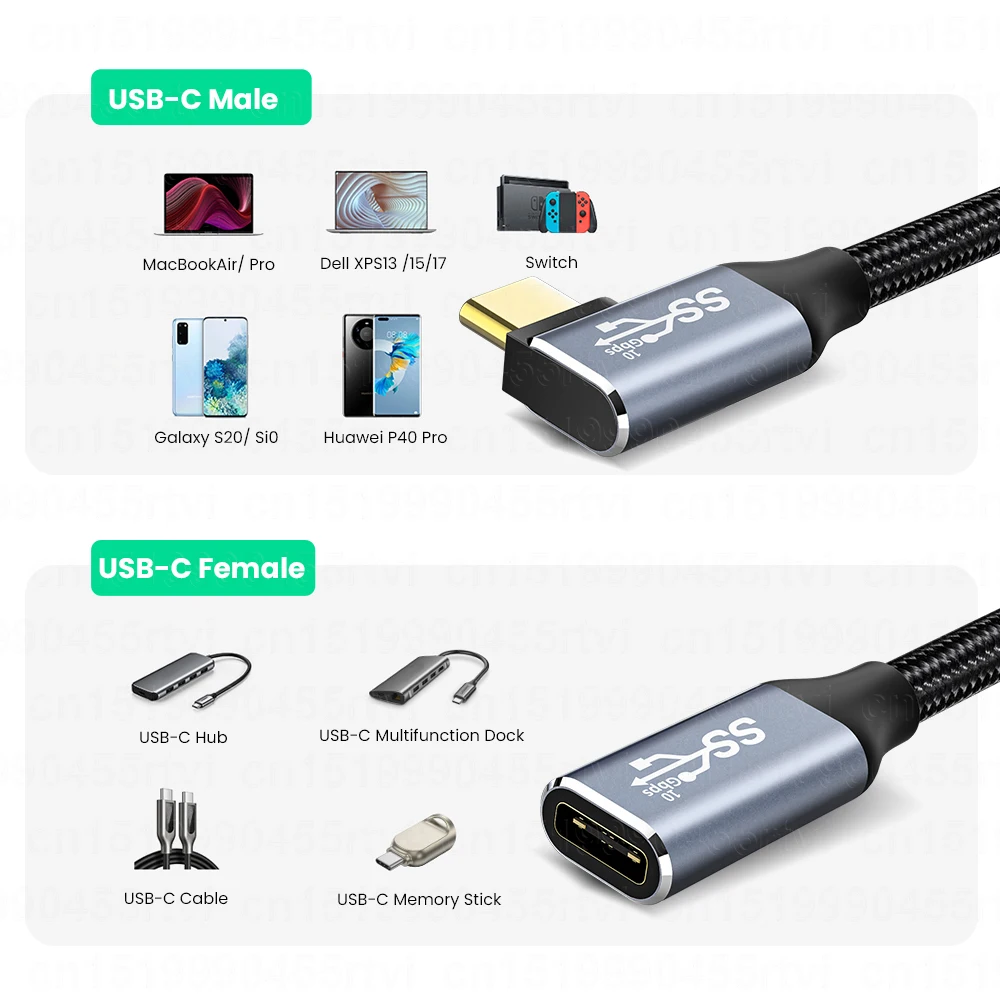 HD 4K USB C удлинитель 100 Вт PD 5A правый угол изгиб 90 градусов Gen 2 3 1 Type для ноутбука Macbook