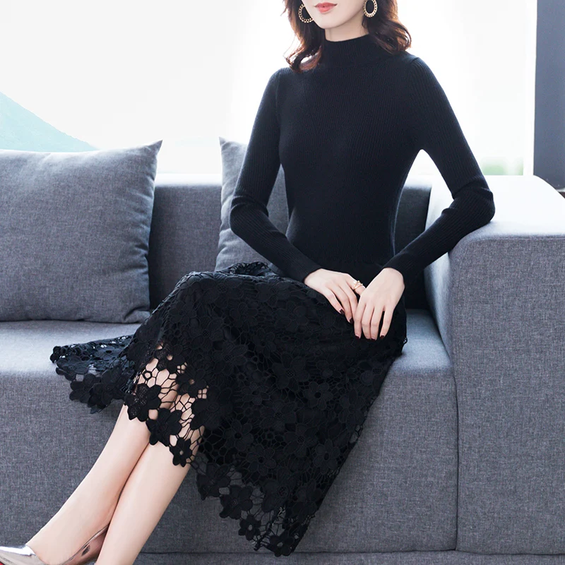CBAFU knit lace patchwork black dress women long sleeve spring autumn midi party dress elastic hollow out sweater dresses M357
CBAFU knit lace patchwork black dress women long sleeve spring autumn midi party dress elastic hollow out sweater dresses M357