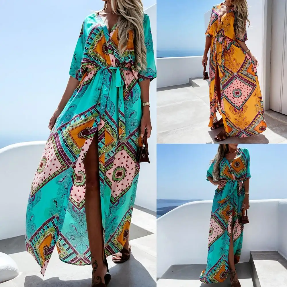 Hot Sales Women Dress Fashion Print V Neck Summer High Split Lace-Up Boho Dress Beachwear
Hot Sales Women Dress Fashion Print V Neck Summer High Split Lace-Up Boho Dress Beachwear