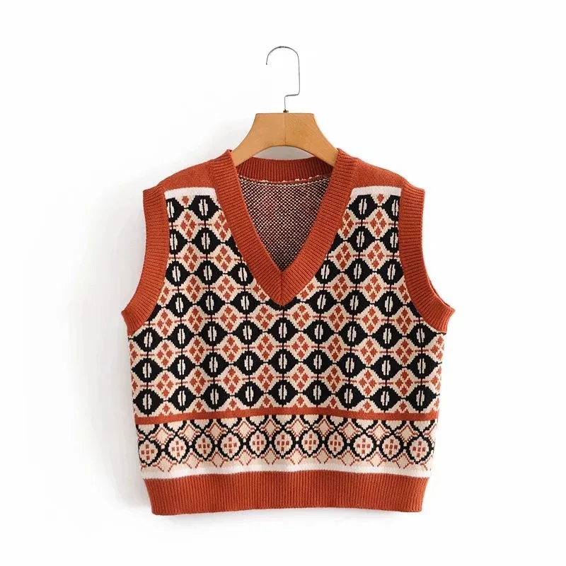 2021 autumn winter New Vintage jacquard rhombic V-Neck Sweater Vest women's loose sleeveless sweater vest
2021 autumn winter New Vintage jacquard rhombic V-Neck Sweater Vest women's loose sleeveless sweater vest