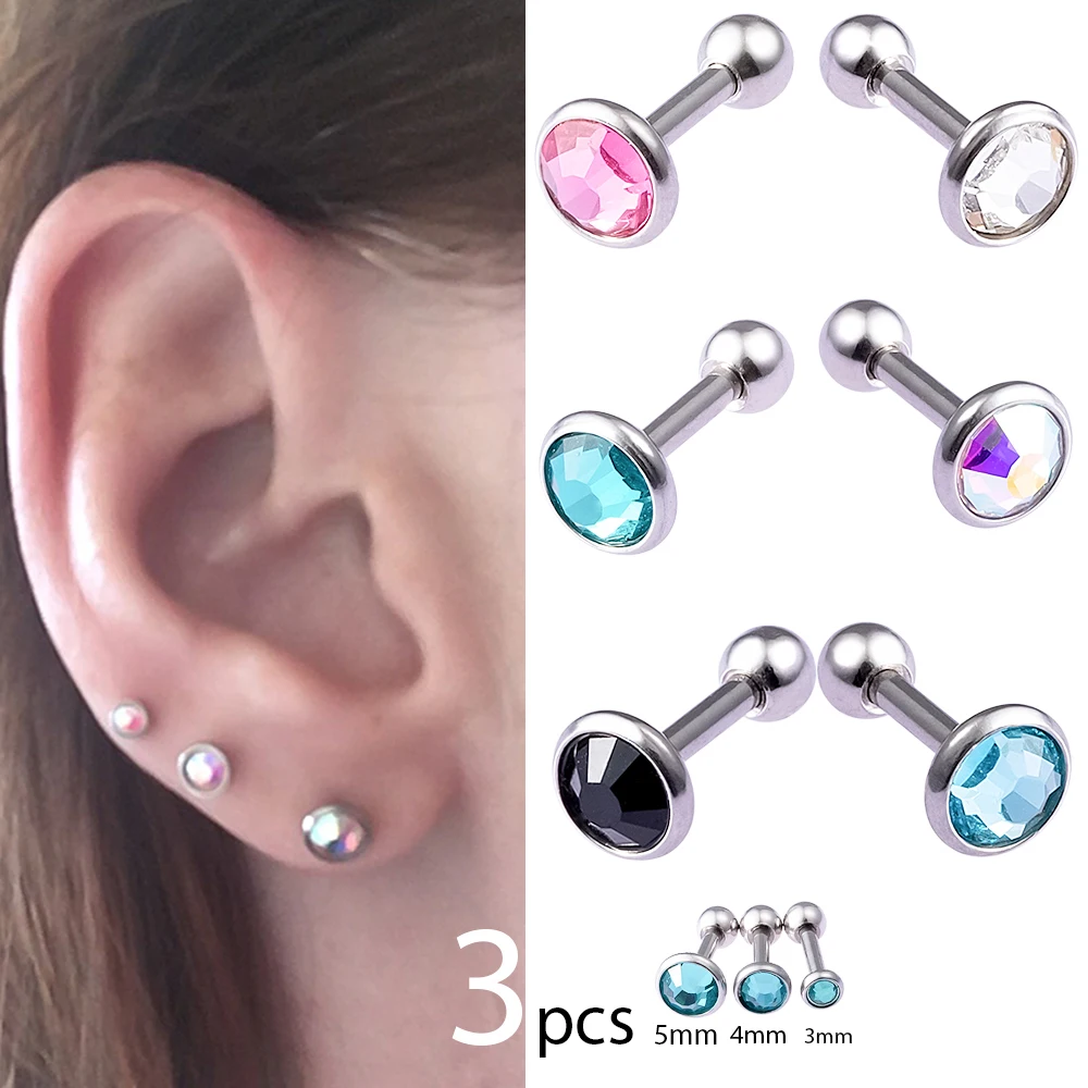 3pcs 3-5mm Cz Gem Ear Cartilage Earrings Women Stainless Steel Helix Piercing Sexy Body Jewelry Barbell Earrings Piercing Oreja
3pcs 3-5mm Cz Gem Ear Cartilage Earrings Women Stainless Steel Helix Piercing Sexy Body Jewelry Barbell Earrings Piercing Oreja