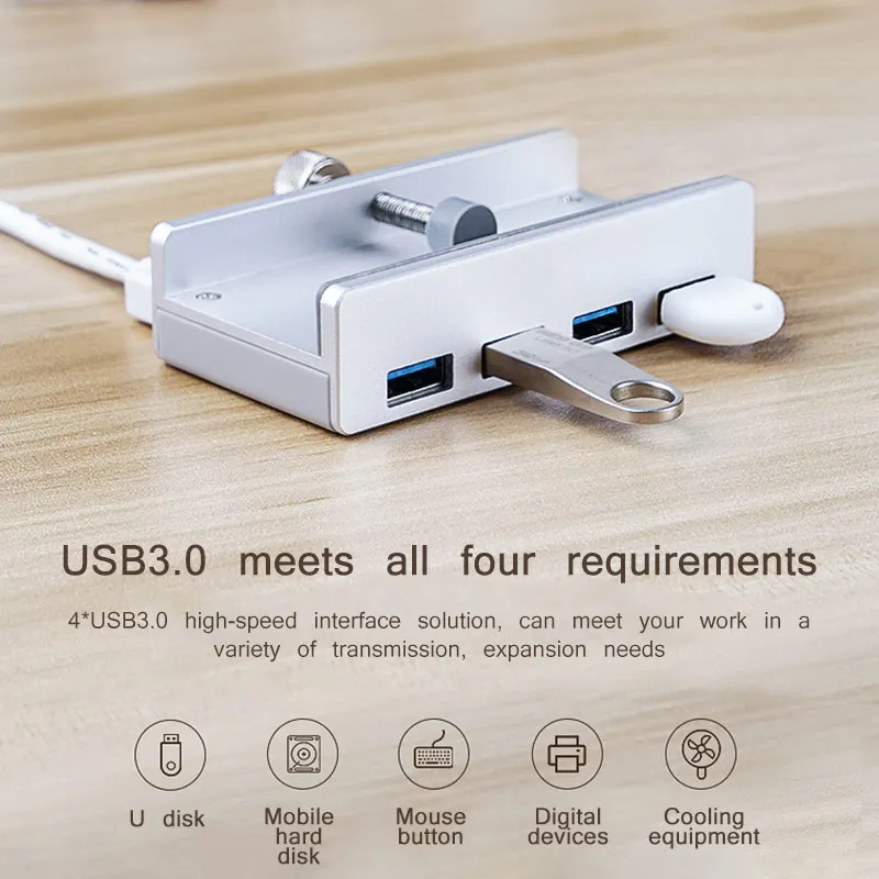 Clip-type USB3.0 HUB Aluminum External Multi 4 Ports USB Splitter Adapter for Desktop Laptop Computer Accessories
Clip-type USB3.0 HUB Aluminum External Multi 4 Ports USB Splitter Adapter for Desktop Laptop Computer Accessories