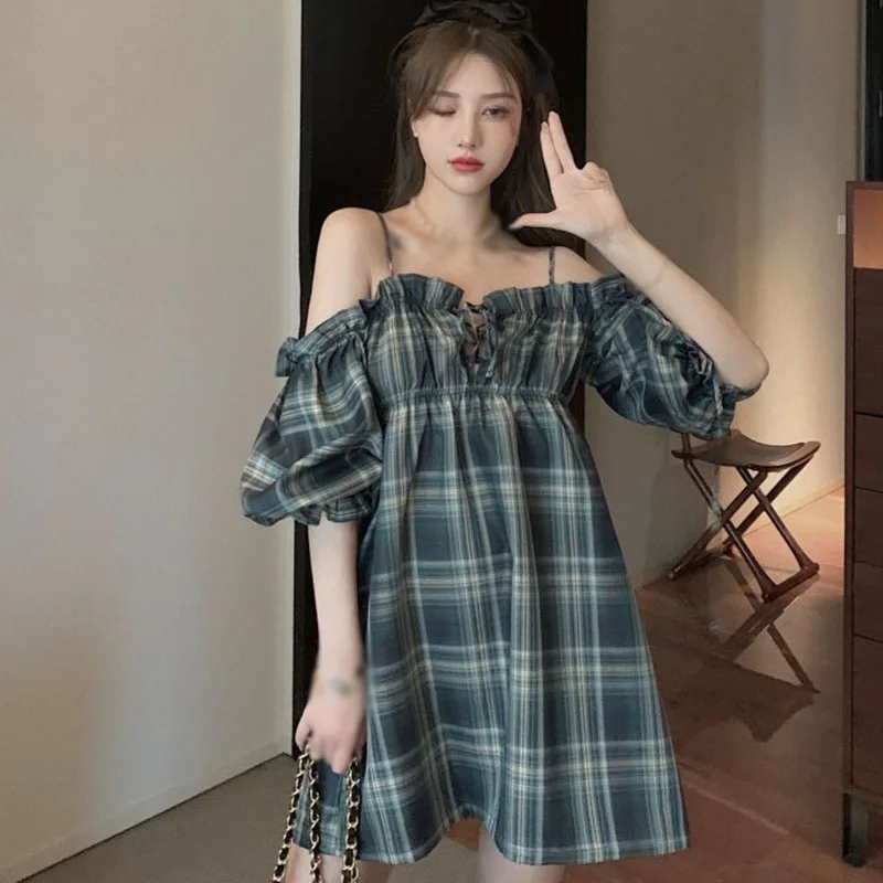 French Suspender Strapless Puff Sleeve Fairy Dress for Women Retro Waist Plaid Female Loose Vestidos
French Suspender Strapless Puff Sleeve Fairy Dress for Women Retro Waist Plaid Female Loose Vestidos