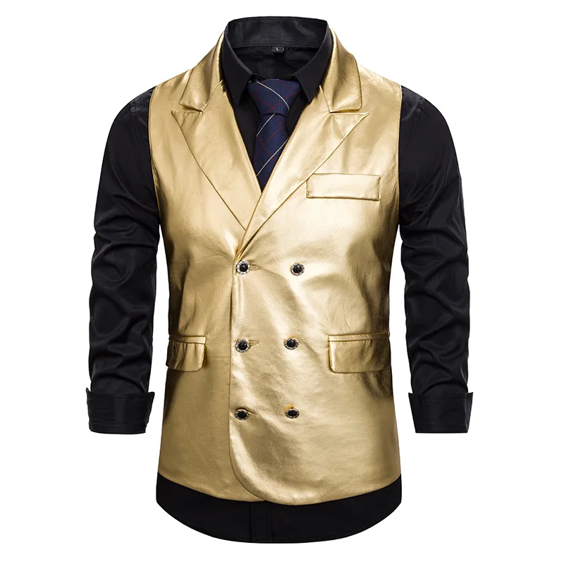 Luxury Brand Men Gold Sleeveless Vest Coat Double Breasted V-Neck Vests Mens Stage Performance Waistcoat
Luxury Brand Men Gold Sleeveless Vest Coat Double Breasted V-Neck Vests Mens Stage Performance Waistcoat