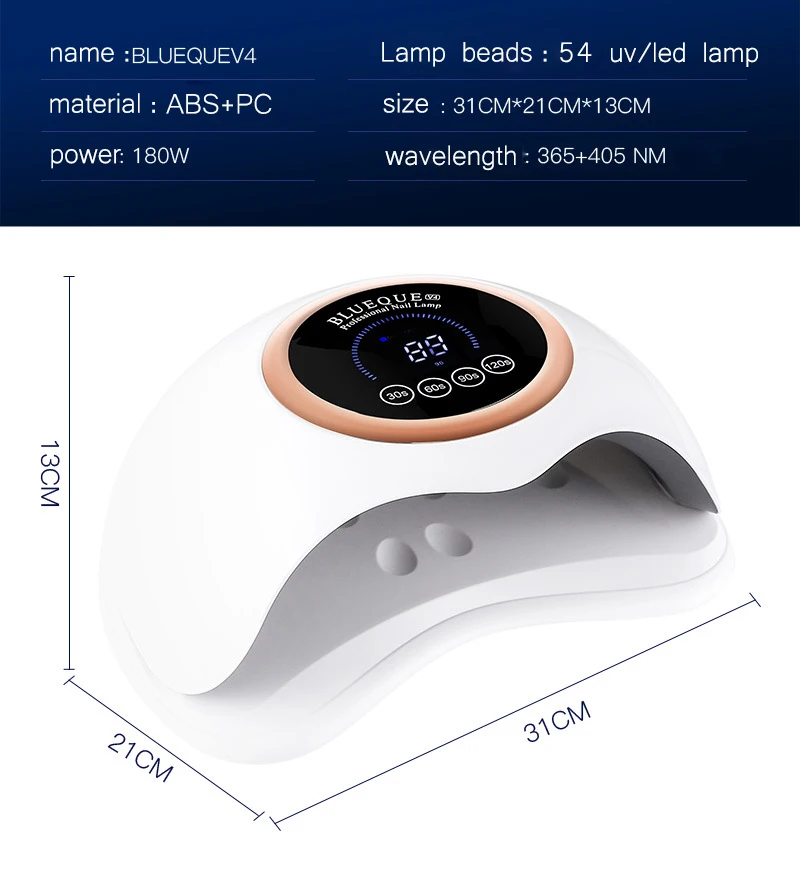 180W/54W UV LED Lamp Nail Dryer For All Gels 54 Lampara UV Led Nails Polish Sunshine Timer 30/60/90s/120s For Nail Dryer
180W/54W UV LED Lamp Nail Dryer For All Gels 54 Lampara UV Led Nails Polish Sunshine Timer 30/60/90s/120s For Nail Dryer