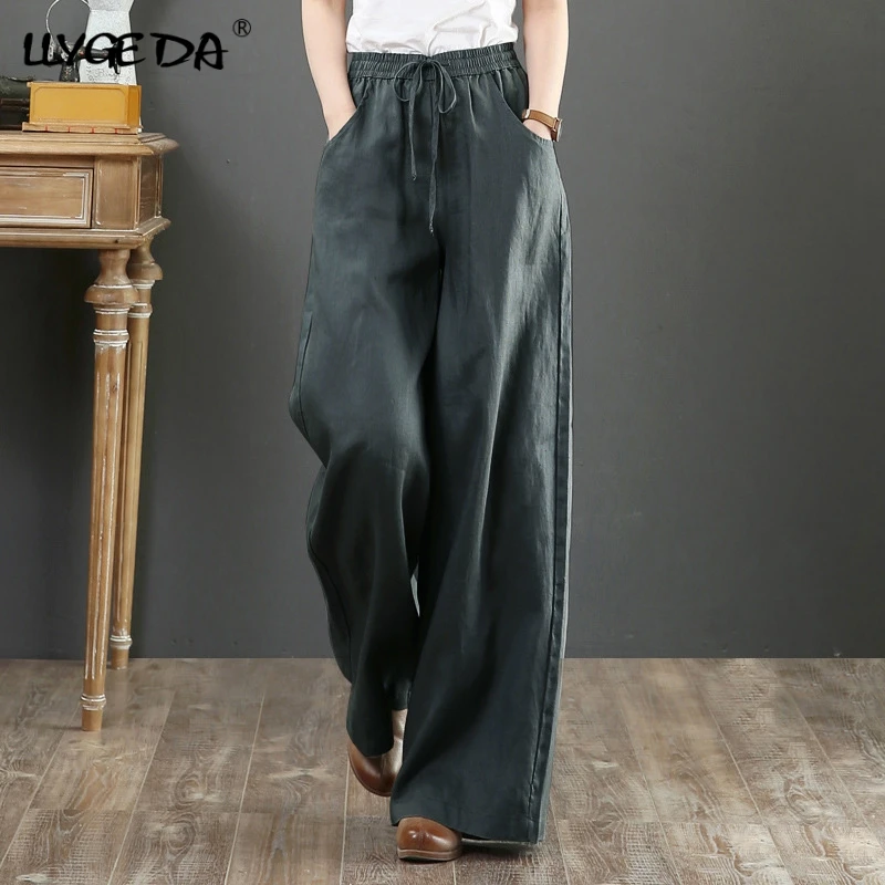 Cotton Linen Wide Leg Women's Pants High Waist Solid Drawstring Loose Ankle-length Trousers For Female Plus Size 2021 Spring
Cotton Linen Wide Leg Women's Pants High Waist Solid Drawstring Loose Ankle-length Trousers For Female Plus Size 2021 Spring