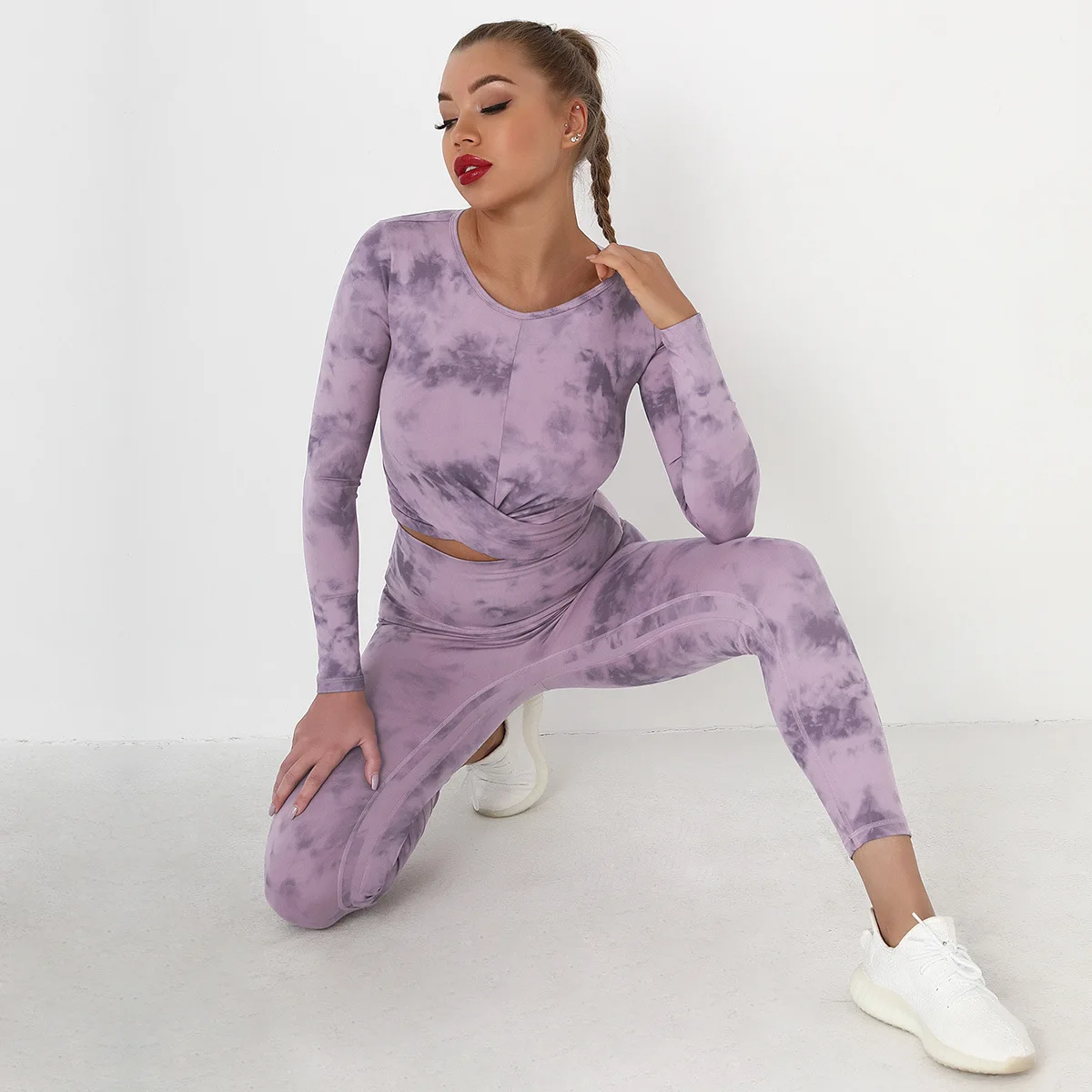 

Tie-Dyed Yoga Clothes Nude Feel Brushed Sports Long Sleeve Workout Exercise Pants Yoga Fitness Suit Women Free shipping