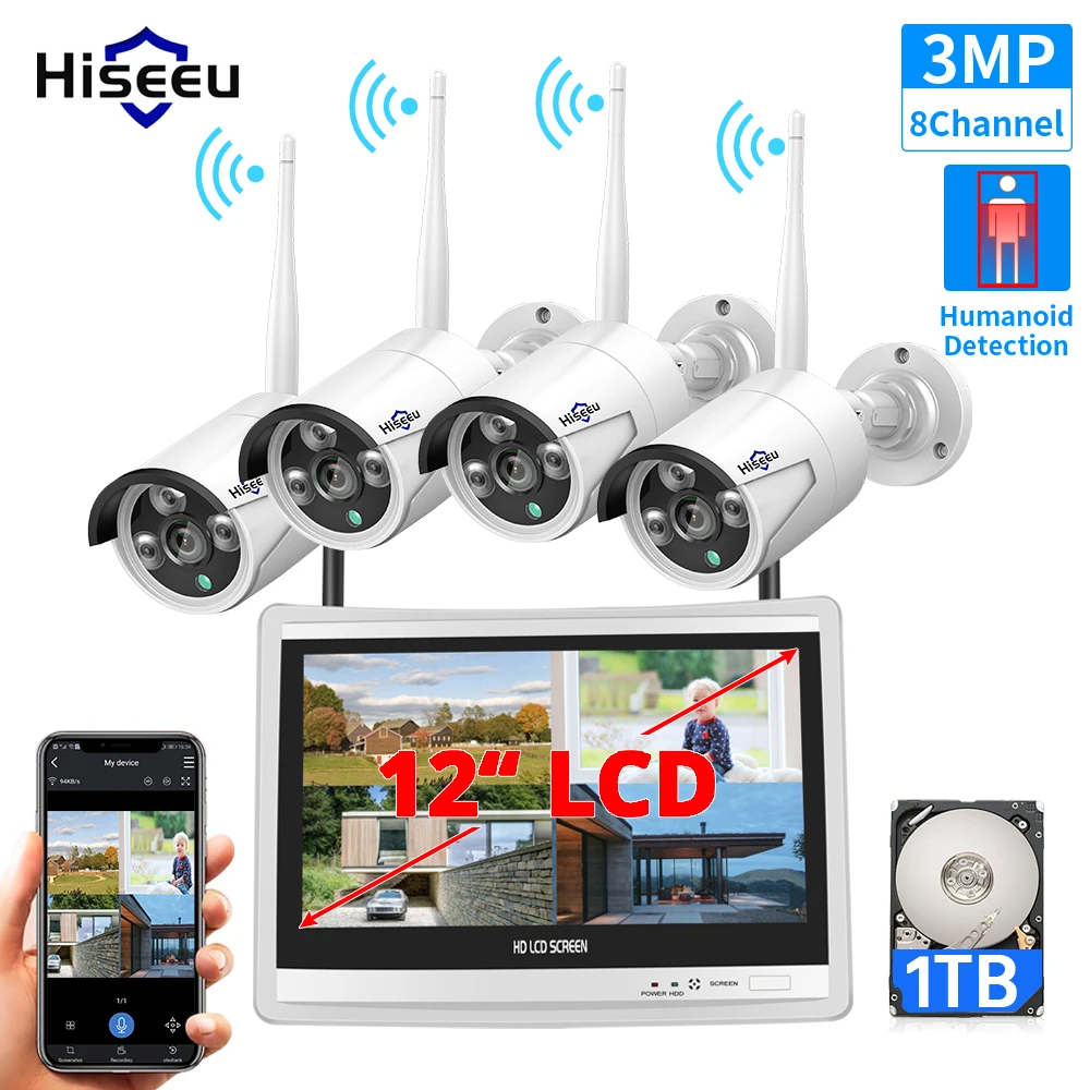 Hiseeu All in one with 12" LCD Monitor Wireless Security Camera System Home 8CH 3MP NVR Kit 4pcs 1536P Outdoor IP Cameras H.265+
Hiseeu All in one with 12" LCD Monitor Wireless Security Camera System Home 8CH 3MP NVR Kit 4pcs 1536P Outdoor IP Cameras H.265+