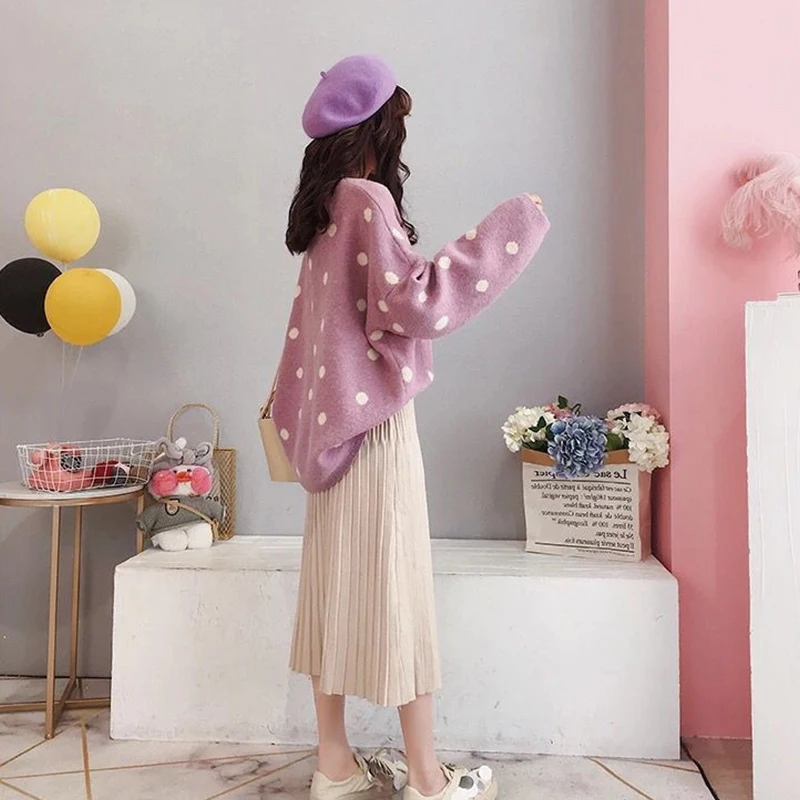 QRWR 2020 Autumn Winter Women Sweater New Korean Style O Neck Dot Knitted Loose Long Sleeve Solid Color Pullover Sweaters Women
QRWR 2020 Autumn Winter Women Sweater New Korean Style O Neck Dot Knitted Loose Long Sleeve Solid Color Pullover Sweaters Women