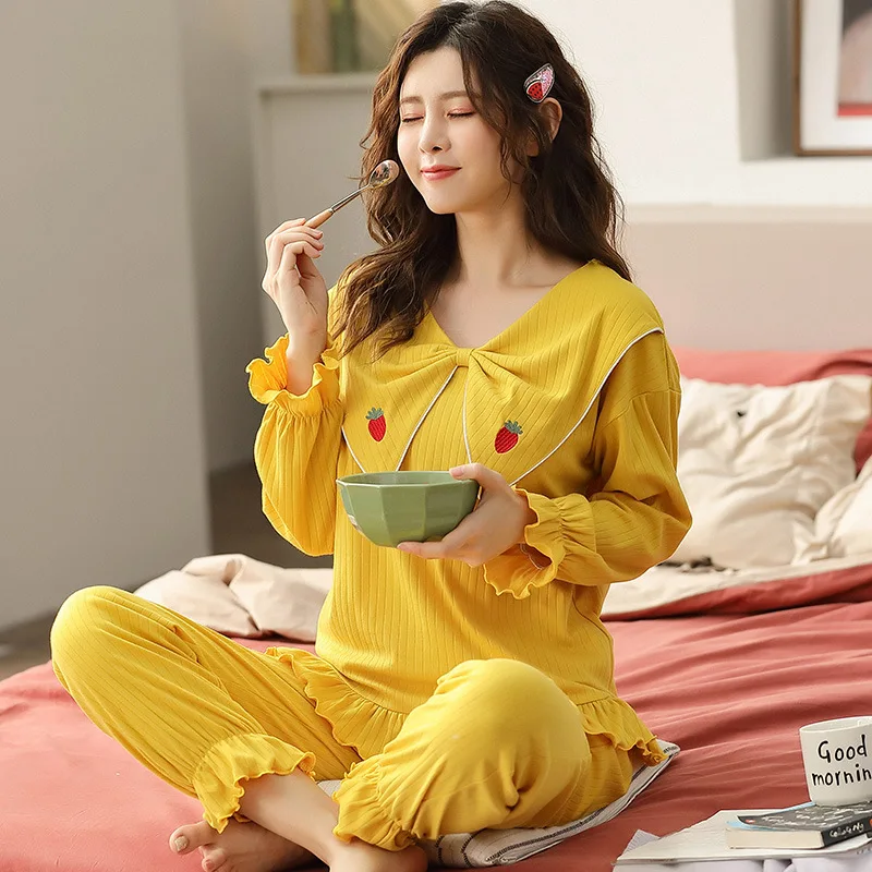Women Pajamas Fashion Casual Printing Cute Long-Sleeved Trousers Lapel Cardigan Pajamas Set 2/pce Set
Women Pajamas Fashion Casual Printing Cute Long-Sleeved Trousers Lapel Cardigan Pajamas Set 2/pce Set