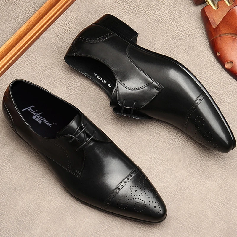 Vintage Pointed Toe Man Semi Brogues Shoes Genuine Leather Formal Dress Oxfords Men's Wedding Party Flats For Gentlemen MDE199
Vintage Pointed Toe Man Semi Brogues Shoes Genuine Leather Formal Dress Oxfords Men's Wedding Party Flats For Gentlemen MDE199
