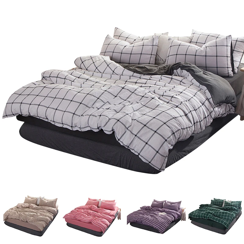 Современный комплект постельного белья с пододеяльником клетчатые комплекты в