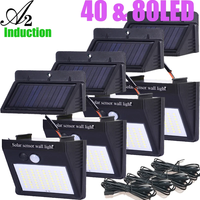 

A2 Solar Lamp 40 80 LED PIR Night Light Garden Lantern Body Induction Motion Sensor Separated Sun Home Street Road Yard Path