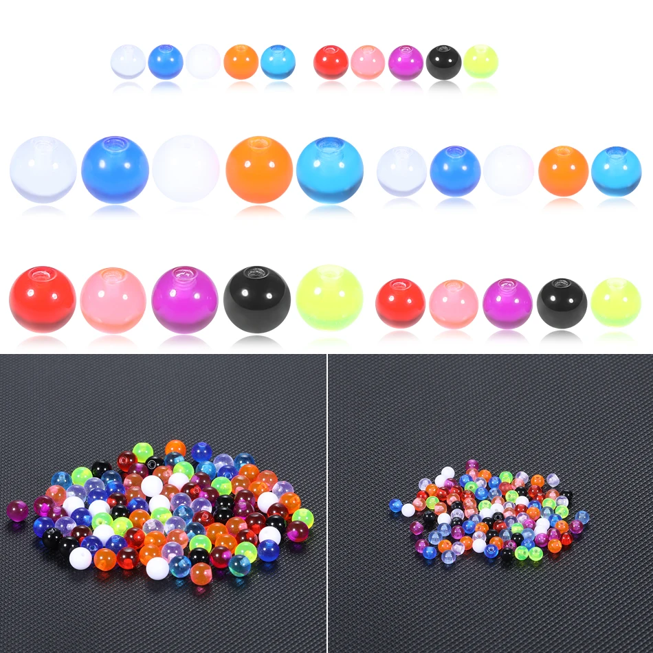 

100Pcs/Bag Acrylic Bead Replacement Piercing Balls 14G 16G Tongue Navel Ear Tragus Belly Nipple Lip Eyebrow Body Piercing