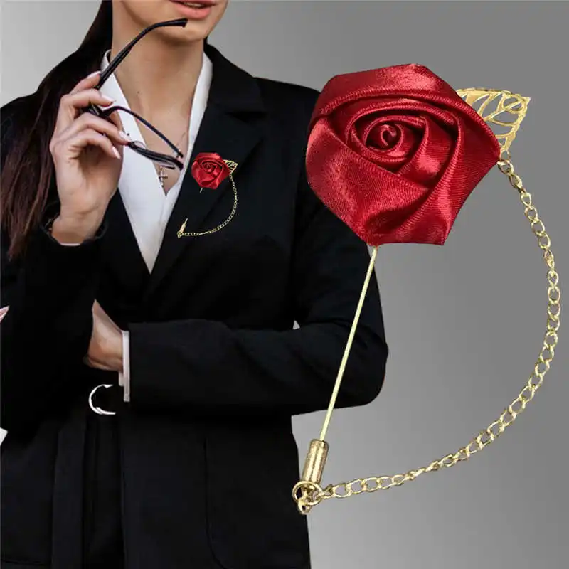 

Fashion Rose Flower Lapel Pin Bridegroom Tassel Chain Unisex Art Hand-made Brooches Clothes Badge Men's Suit Accessories