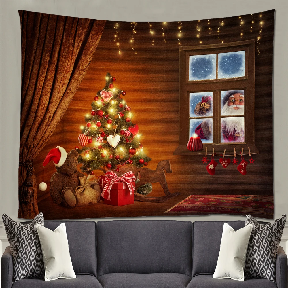 

Merry Christmas Tapestry Wall Hanging Christmas Tree Home Decoration Santa Claus Christmas Gift Santa Claus 3d Print Tapestries