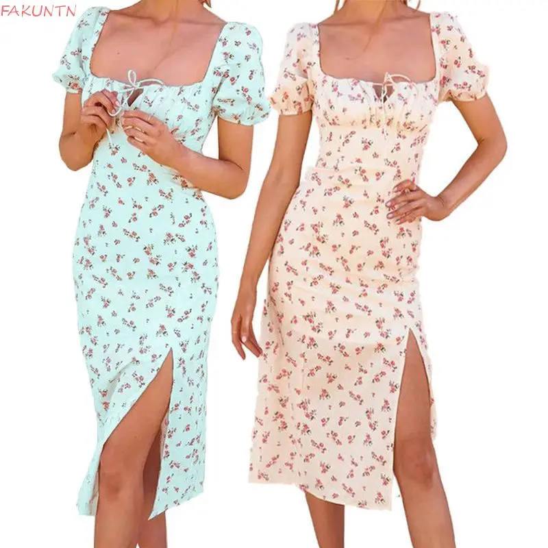 FAKUNTN 2021 Summer Women's Gown Printed Wrapped Chest Tie High Waist Halter Split Midi Dress Short Sleeve Sexy Floral Dress
FAKUNTN 2021 Summer Women's Gown Printed Wrapped Chest Tie High Waist Halter Split Midi Dress Short Sleeve Sexy Floral Dress