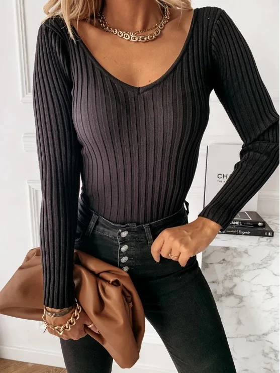 Women Ribbed Knitted Shirts, V Neck Long Sleeve Solid Color Tight Undershirts Tops Sweaters For Women 2020
Women Ribbed Knitted Shirts, V Neck Long Sleeve Solid Color Tight Undershirts Tops Sweaters For Women 2020