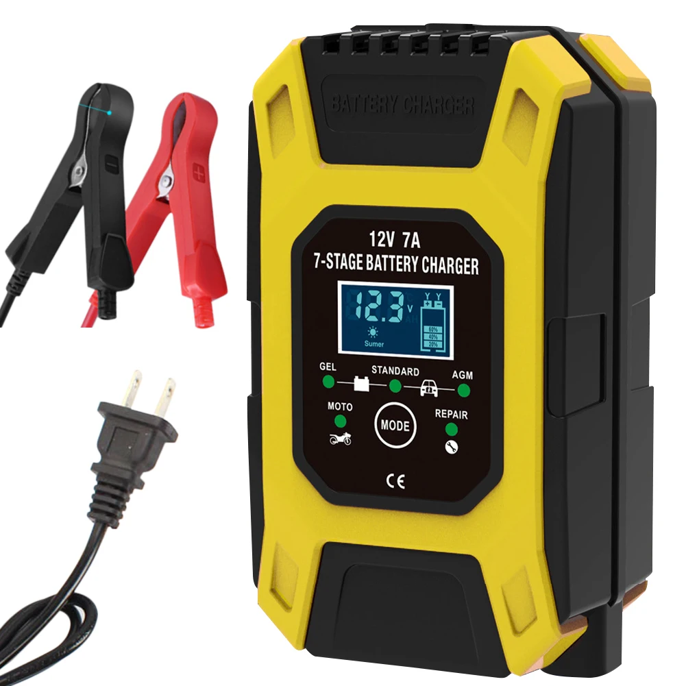 Car Battery Charger 12V 7A 7-Stage Automatic Smart Motorcycle Charger Lead-Acid Battery Repair Charger for Gel AGM Wet
Car Battery Charger 12V 7A 7-Stage Automatic Smart Motorcycle Charger Lead-Acid Battery Repair Charger for Gel AGM Wet
