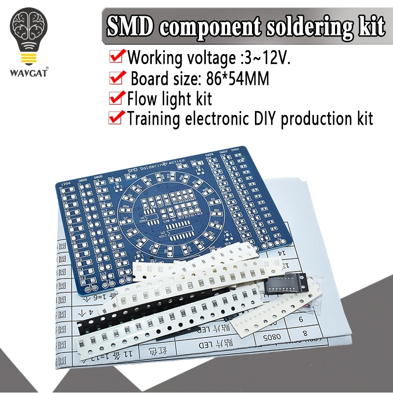 CD4017 Rotating LED SMD NE555 Soldering Practice Board DIY Kit Fanny Skill Training Electronic Suit
CD4017 Rotating LED SMD NE555 Soldering Practice Board DIY Kit Fanny Skill Training Electronic Suit