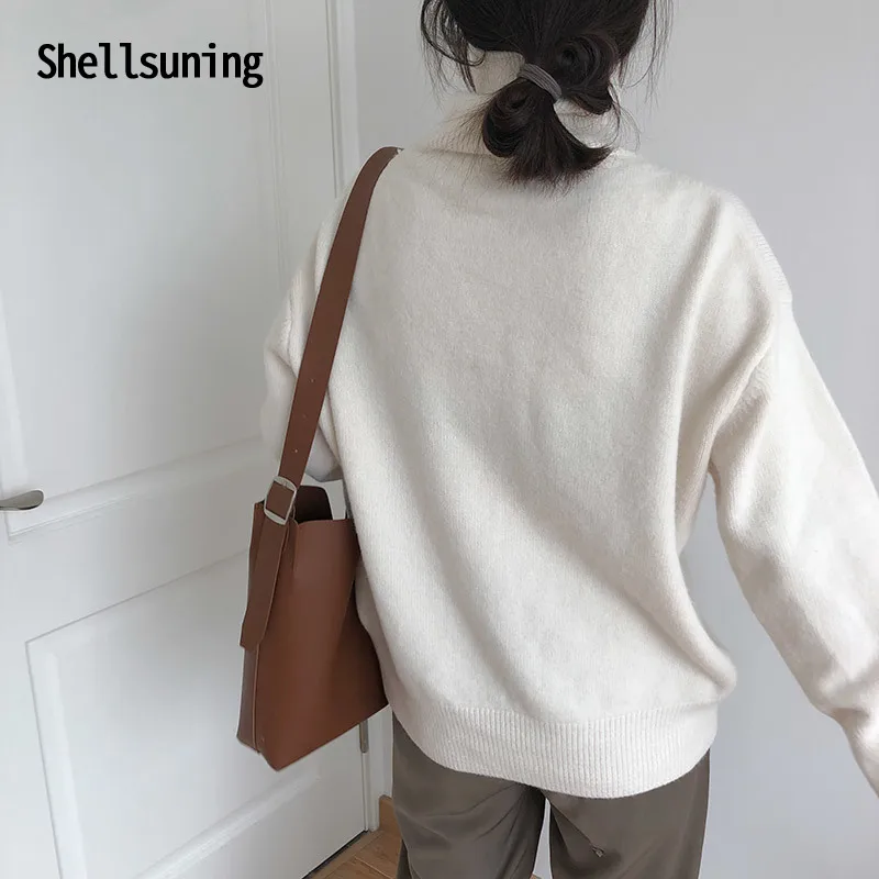 Новинка 2021 свитер Shellsuning с высоким воротником женский корейский однотонный