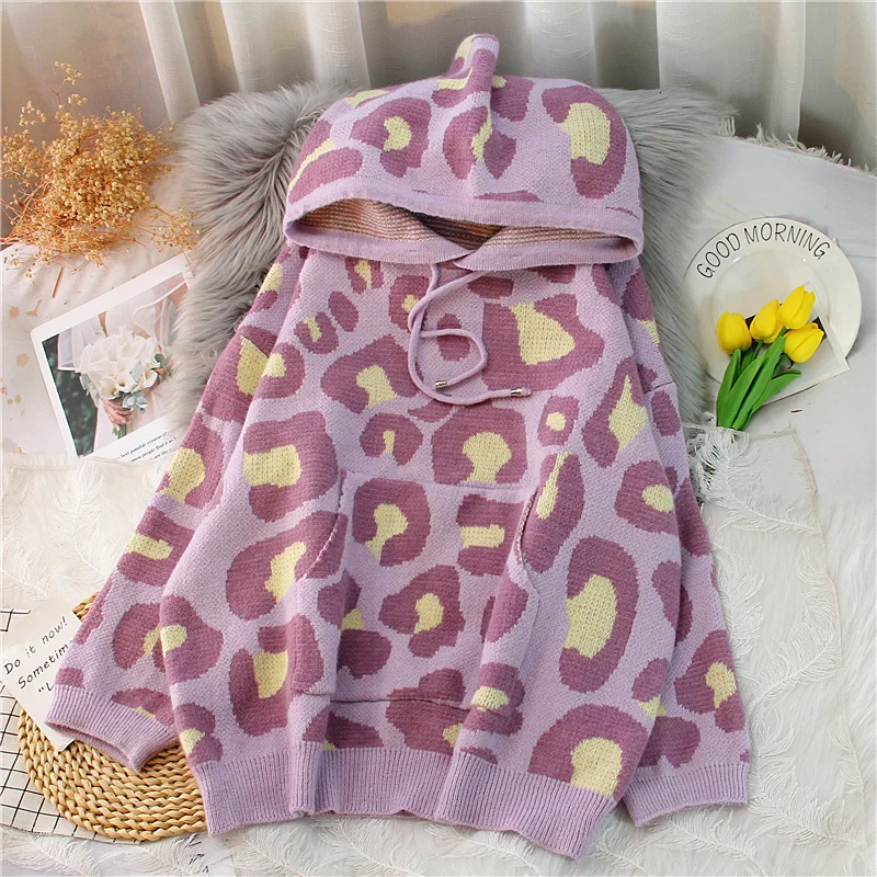 EBAIHUI Sweater Women Leopard Hoodies Knitted Hooded Sweatshirt Korean Fashion Jumper Casual Baggy Streetwear Long Sleeve Top
EBAIHUI Sweater Women Leopard Hoodies Knitted Hooded Sweatshirt Korean Fashion Jumper Casual Baggy Streetwear Long Sleeve Top