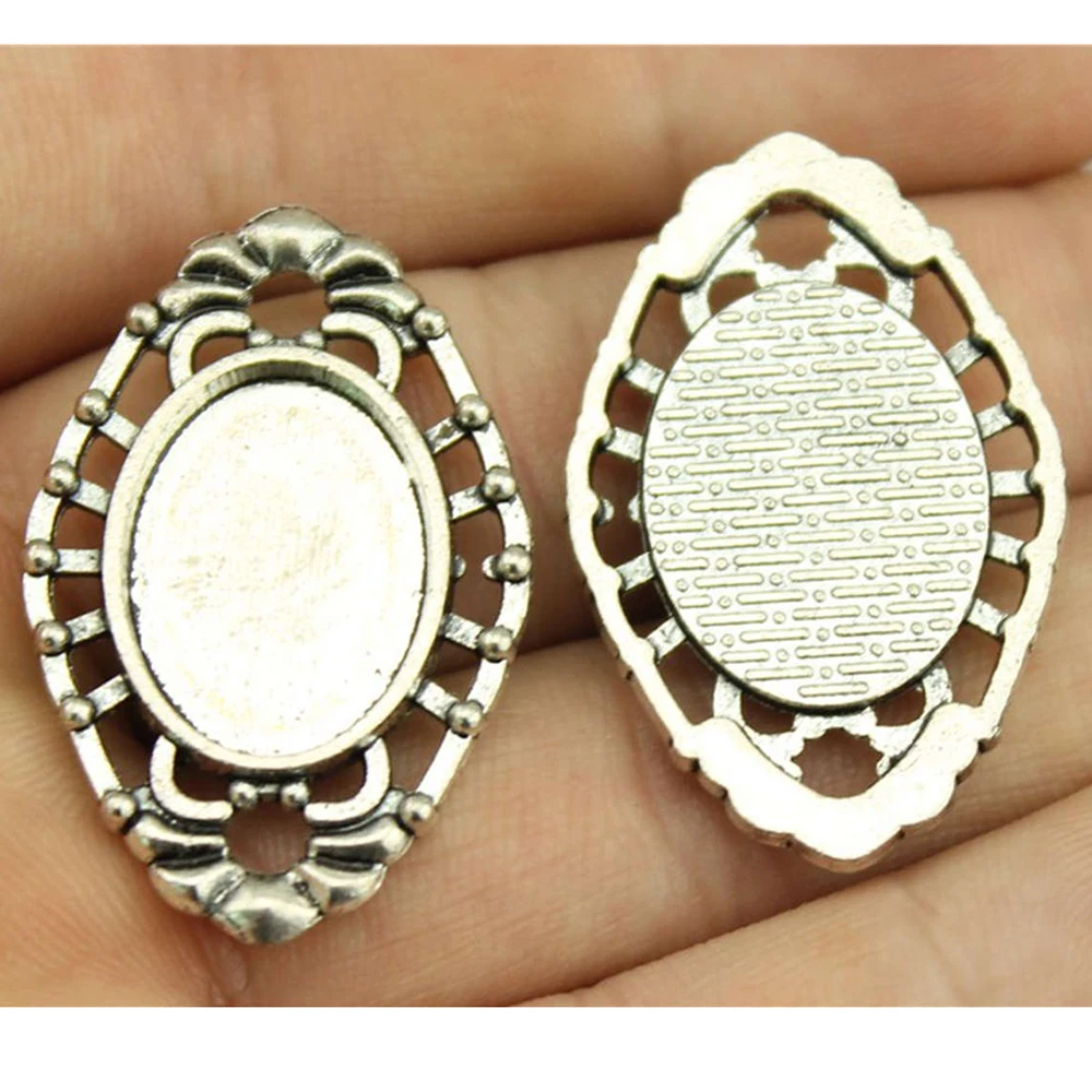 

WYSIWYG 5pcs 13x18mm Inner Size Antique Silver Color Oval Connector Cameo Cabochon Base Setting Charms