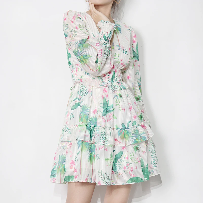 Женское платье с V-образным вырезом, длинным рукавом и воланом
Женское платье с V-образным вырезом, длинным рукавом и воланом