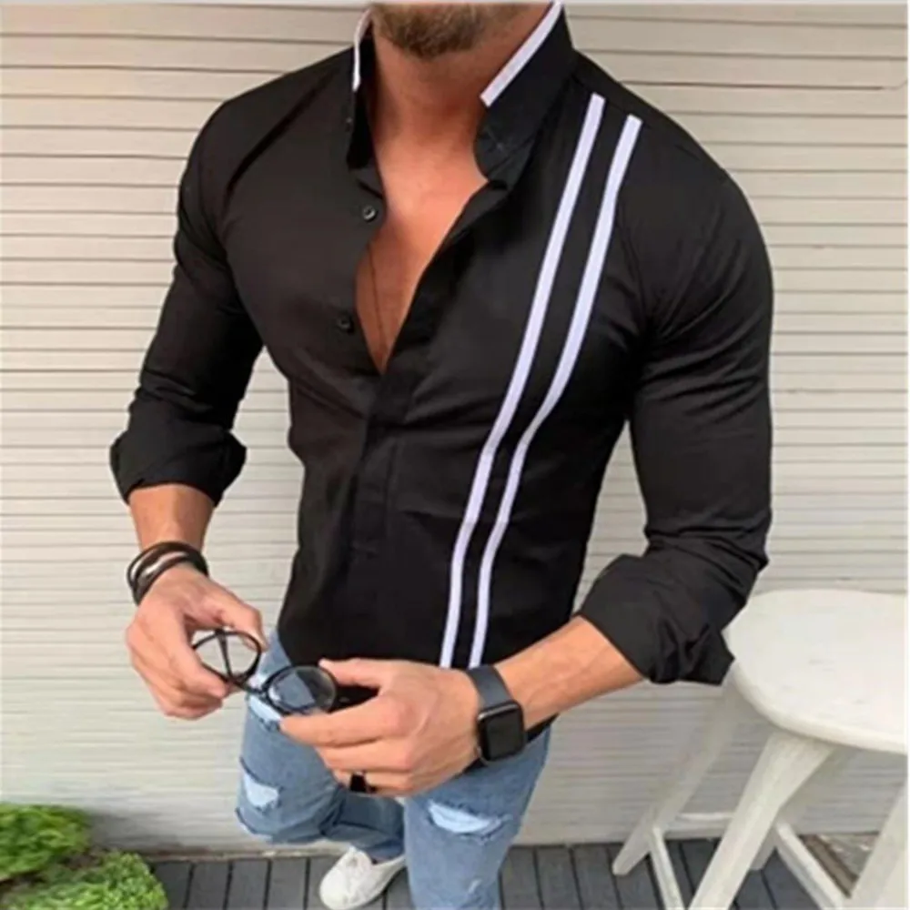 Men Casual Formal Stripe Long Sleeve Tops Button Business Blouse Shirts Tees Printed Blouse Male Button Turn-down Collar Tops
Men Casual Formal Stripe Long Sleeve Tops Button Business Blouse Shirts Tees Printed Blouse Male Button Turn-down Collar Tops
