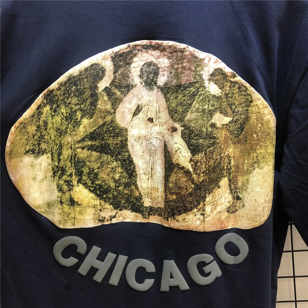 Dark Blue Jesus IS King T-shirt Men Women Kanye West Tee Ink Painting CHICAGO Letter Foam Print Jesus Is King Tops Short Sleeve
Dark Blue Jesus IS King T-shirt Men Women Kanye West Tee Ink Painting CHICAGO Letter Foam Print Jesus Is King Tops Short Sleeve