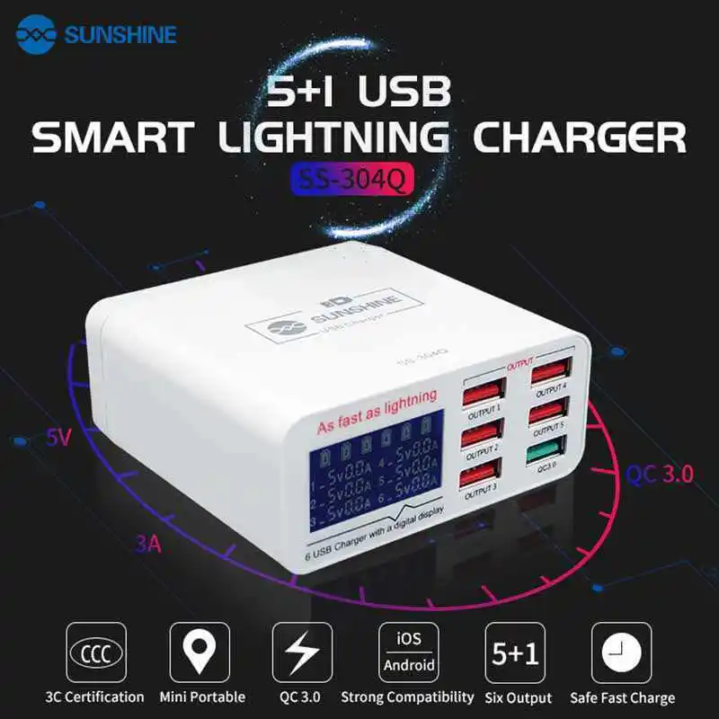 Умная USB зарядка SUNSHINE 2 4 А поддержка QC 3 0 Высокая Совместимость с IPAD/iPhone HUAWEI XIAOMI