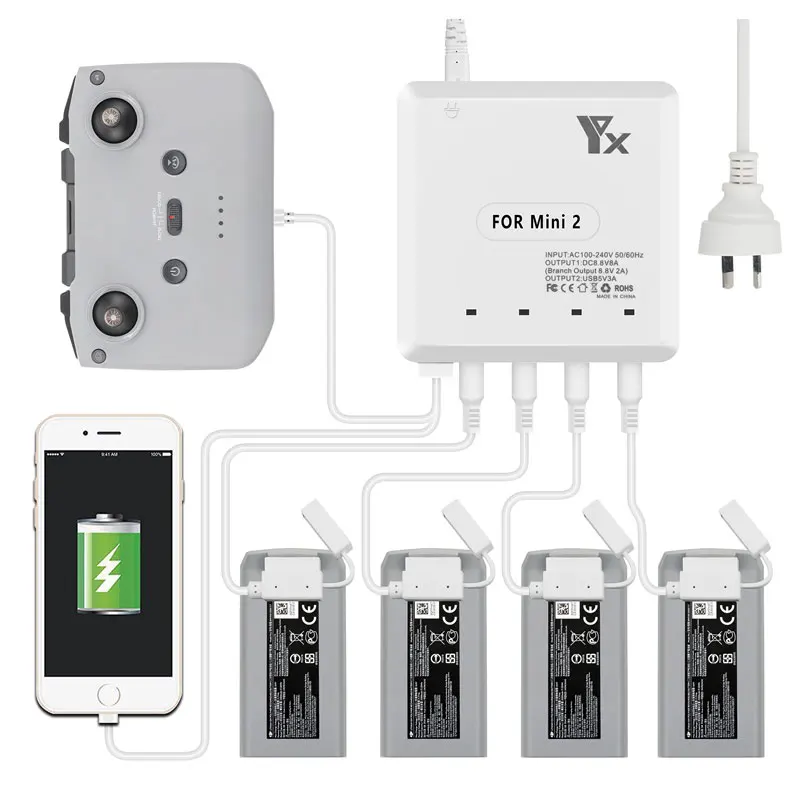 6 in 1 Battery Charger for DJI Mavic Mini 2 Drone Battery Charging Hub Fast Smart Battery Charger with USB Port for mavic mini 2
6 in 1 Battery Charger for DJI Mavic Mini 2 Drone Battery Charging Hub Fast Smart Battery Charger with USB Port for mavic mini 2