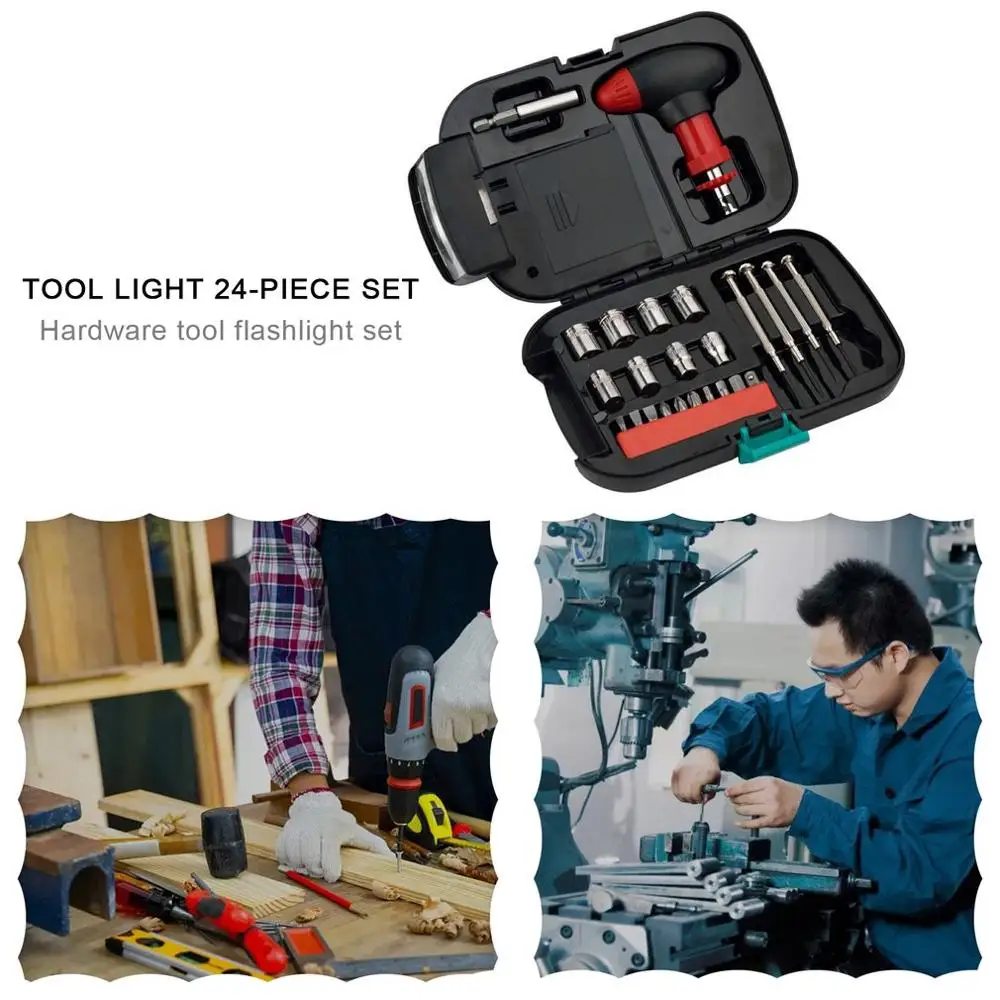 24pcs/set Tool Set With Flashlight Hardware Tool Flashlight Set Portable Repair Tool Set With Flashlight Box
24pcs/set Tool Set With Flashlight Hardware Tool Flashlight Set Portable Repair Tool Set With Flashlight Box